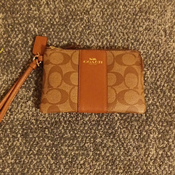 Coach brown and tan coated canvas wristlet - Picture 1 of 6